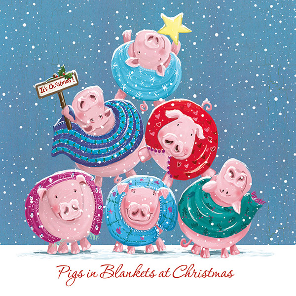 5) Balancing Pigs in Blankets Christmas Cards (Pack of 10)