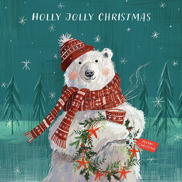 4) Holly Jolly Polar Bear Christmas Cards (Pack of 10)