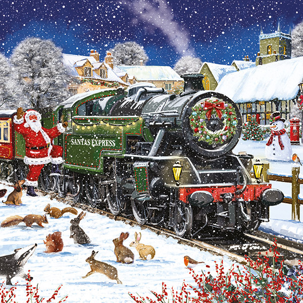 3) Santa's Express Stop Christmas Cards (Pack of 10)
