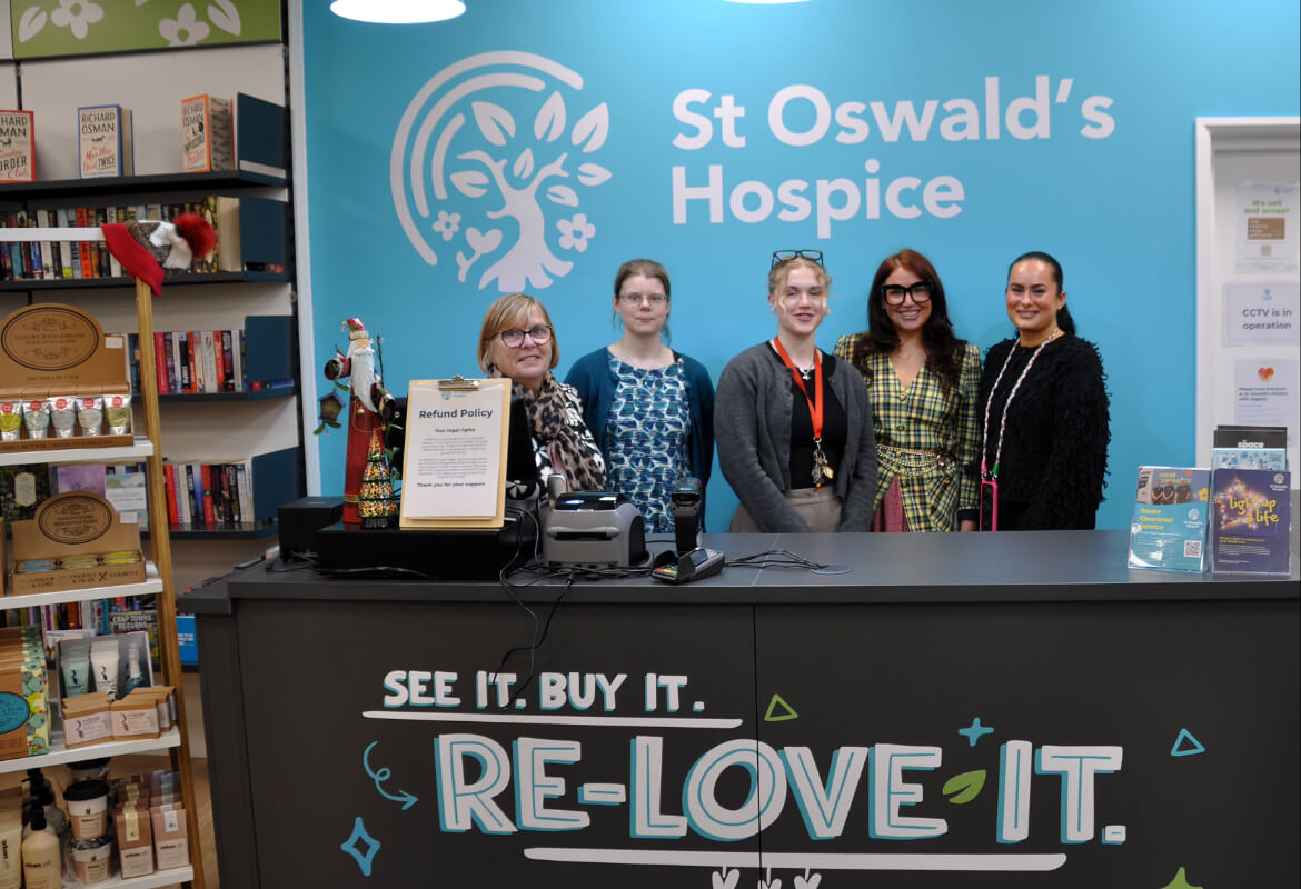 St Oswald's Hospice Staff team at till in new Gateshead charity shop. Photo by Victoria Najafi (1)